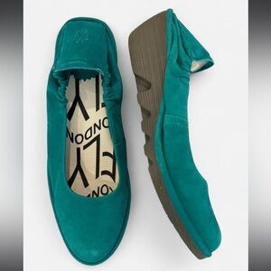 Fly London Balletcore Teal Green Wedge Style Ballet Flats- size 39